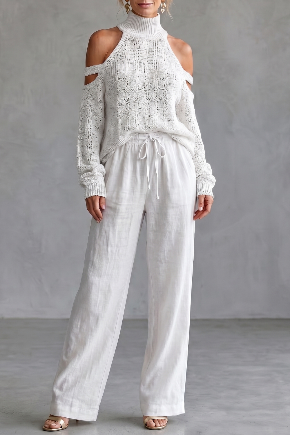 Aurellia – Design ombro a ombro aconchegante – Conjunto de tricô com calça