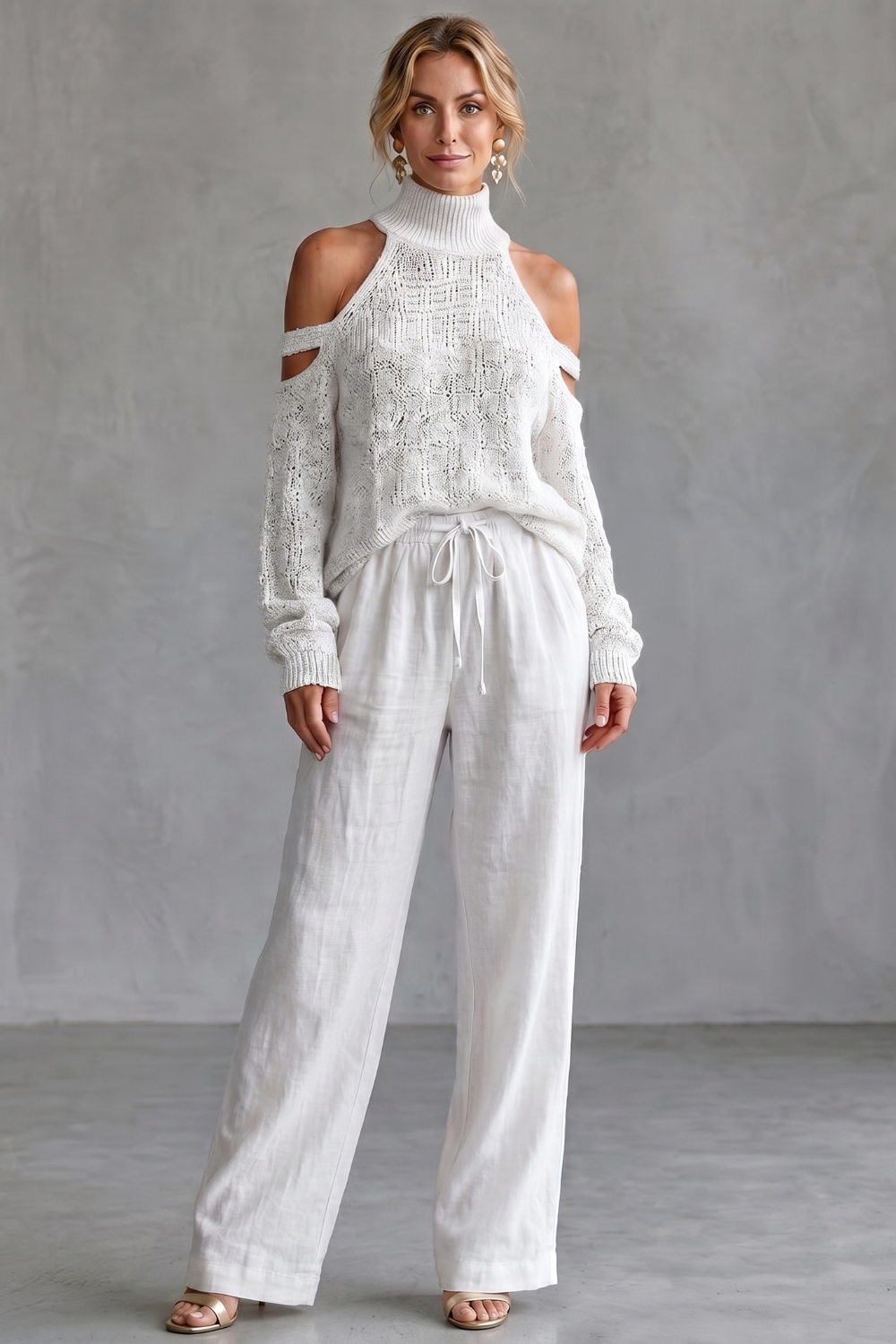 Aurellia – Design ombro a ombro aconchegante – Conjunto de tricô com calça