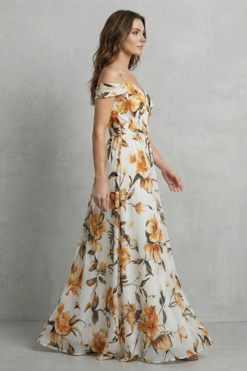 Aurielle – Graça floral ombro a ombro – Vestido longo