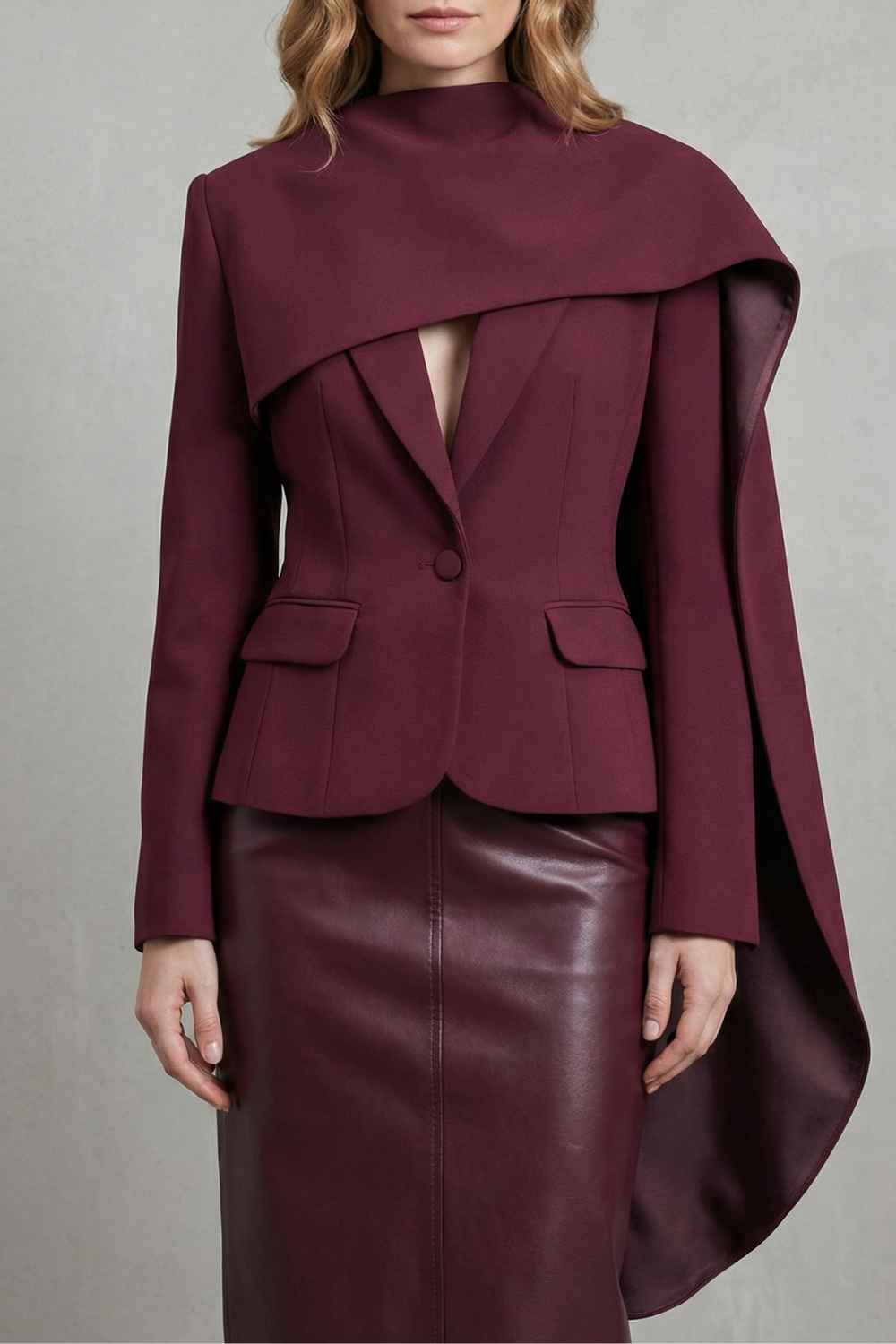 Avelina – Lapela lenço drapeada – Blazer assimétrico