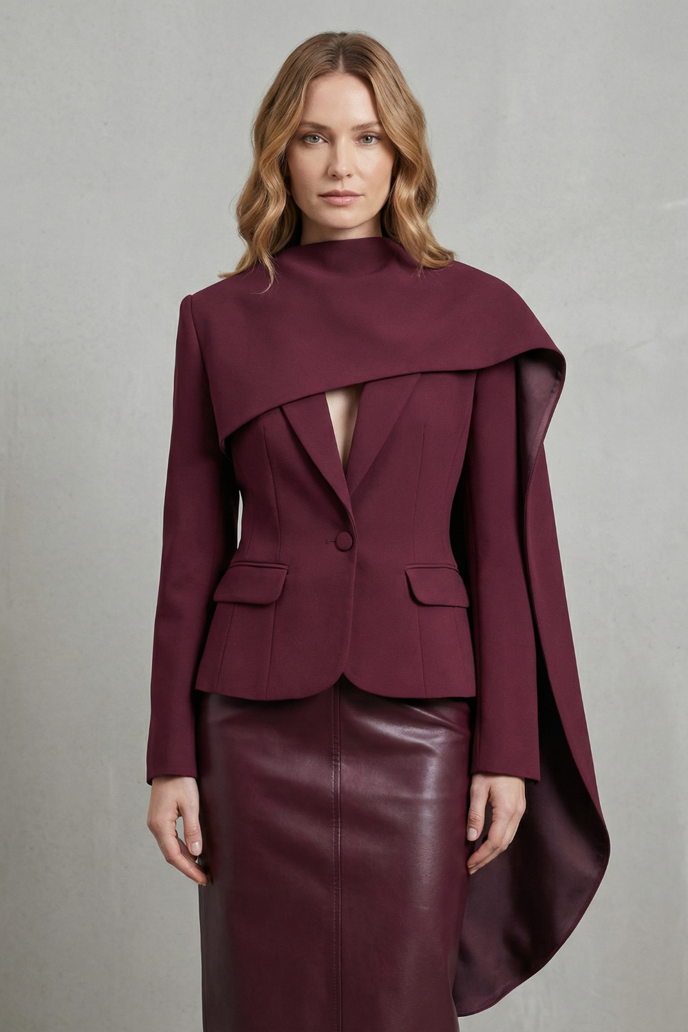 Avelina – Lapela lenço drapeada – Blazer assimétrico