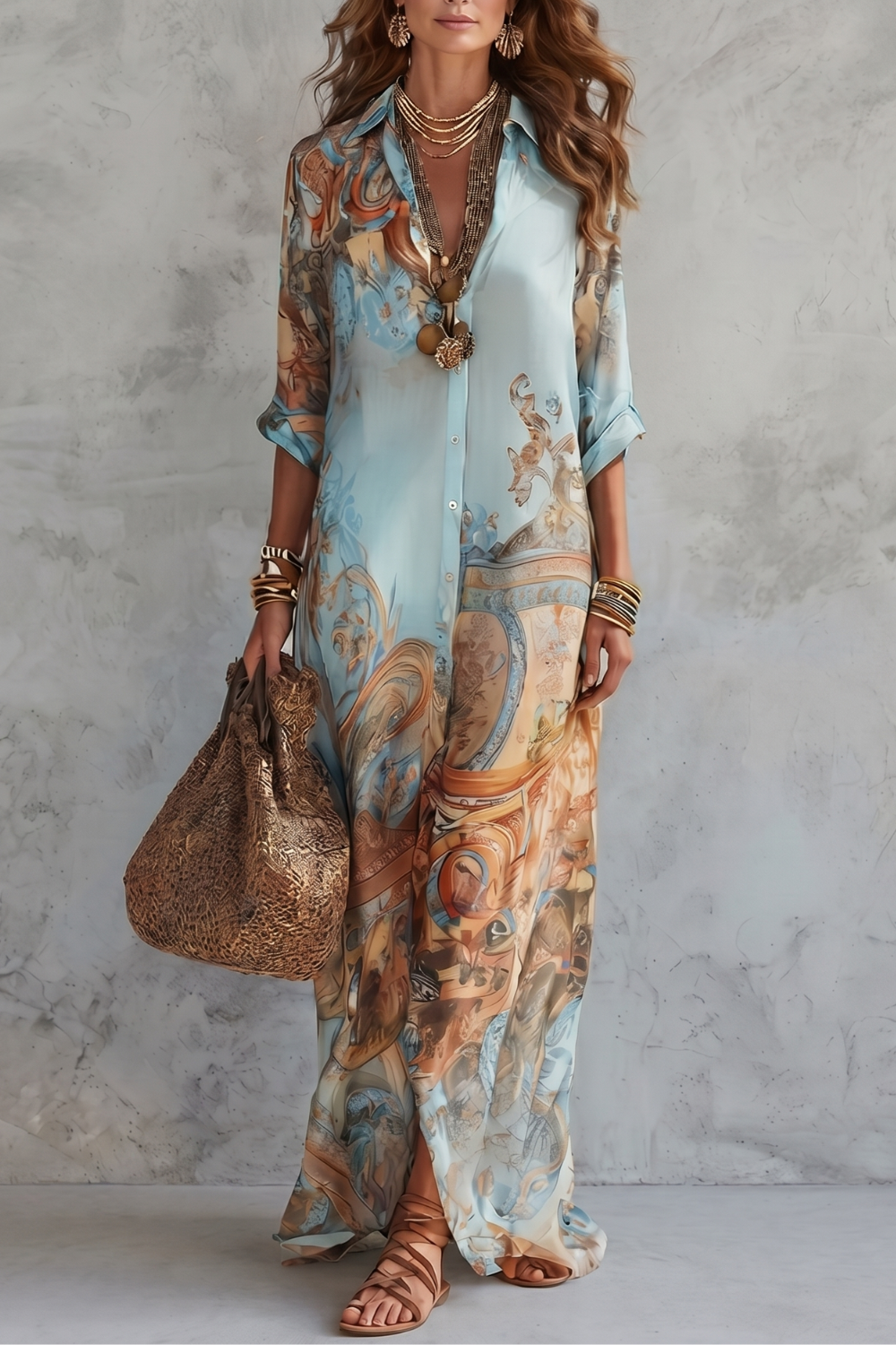 Azurienne – Estampa ornamental resort – Vestido longo