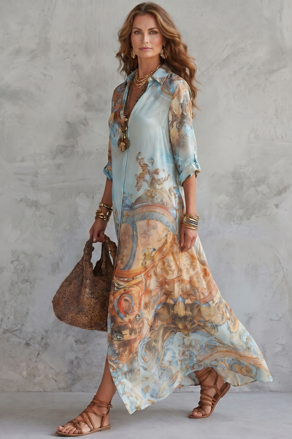 Azurienne – Estampa ornamental resort – Vestido longo