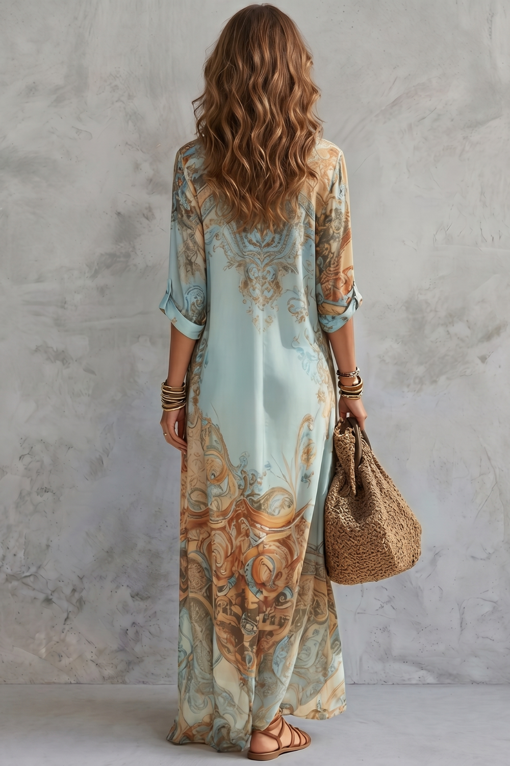 Azurienne – Estampa ornamental resort – Vestido longo