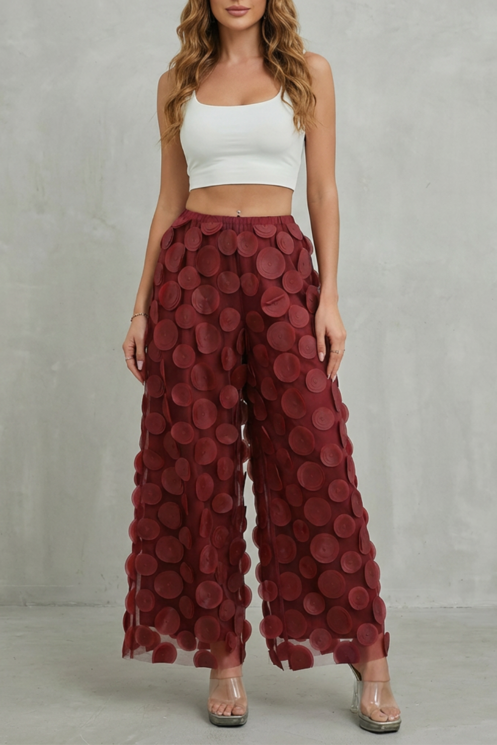 Bellaria – aplique 3D circular – Calça pantalona
