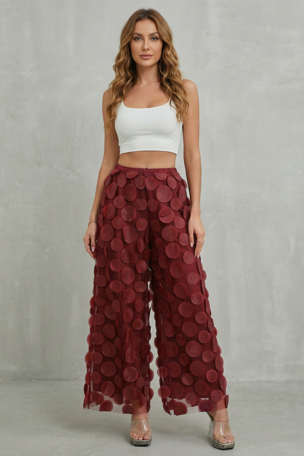 Bellaria – aplique 3D circular – Calça pantalona
