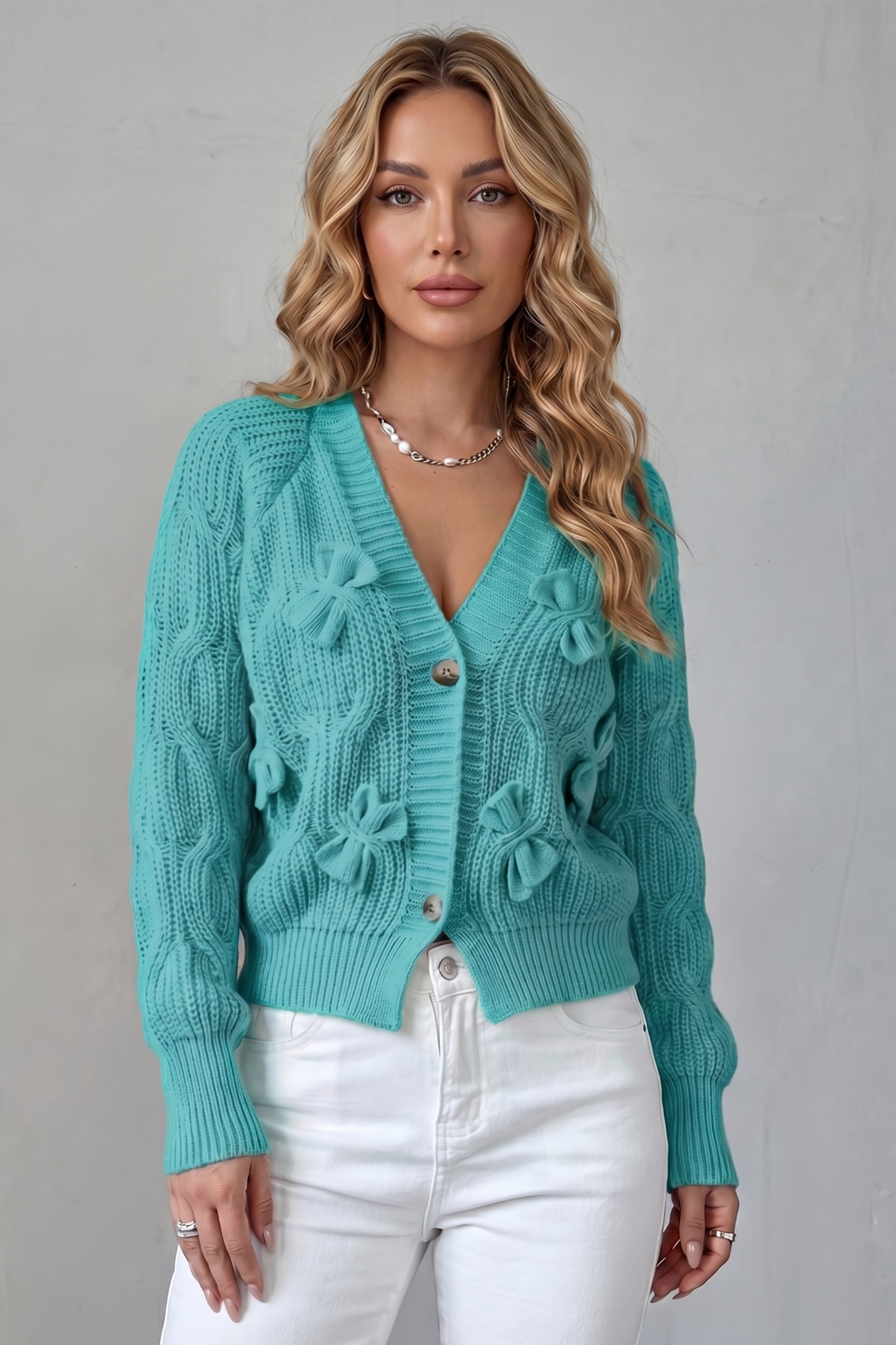 Bellavira – Textura de malha com laço – Cardigã
