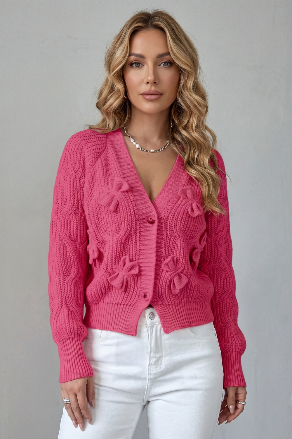 Bellavira – Textura de malha com laço – Cardigã