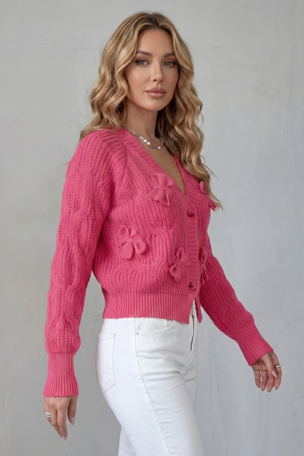 Bellavira – Textura de malha com laço – Cardigã