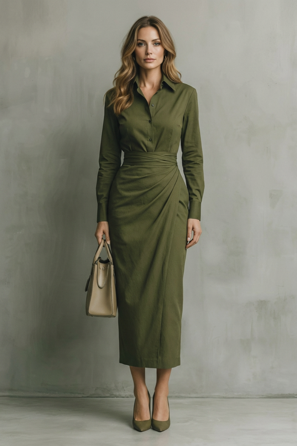 Camille – Vestido Chemise com Cintura Assimétrica – Elegância Alfaiatada para Outono & Inverno