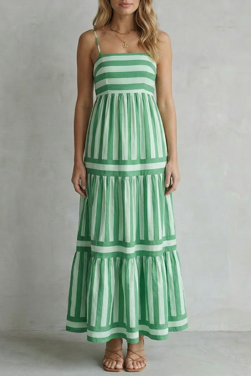 Candessa – Listras divertidas em camadas – Vestido longo com alças