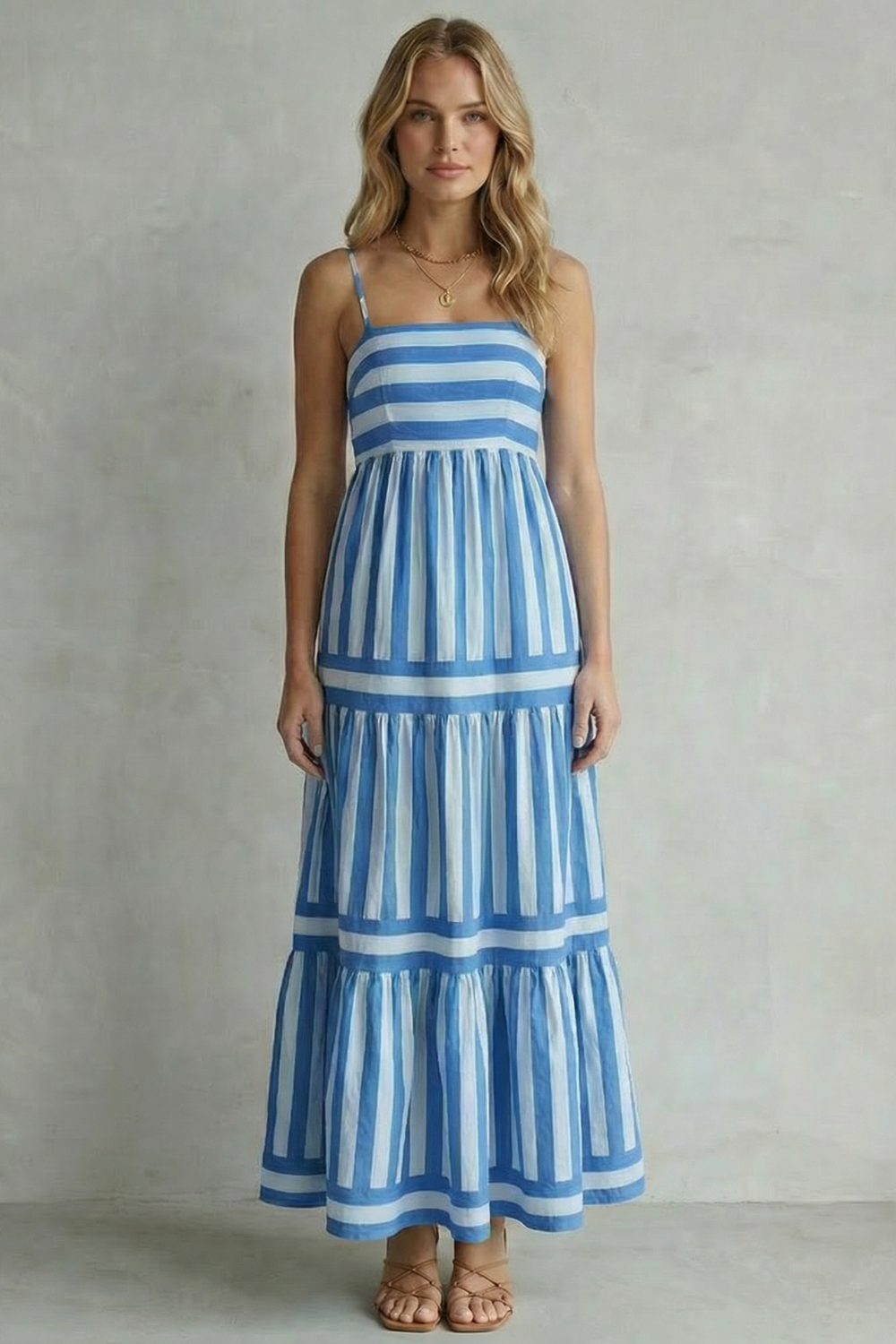 Candessa – Listras divertidas em camadas – Vestido longo com alças