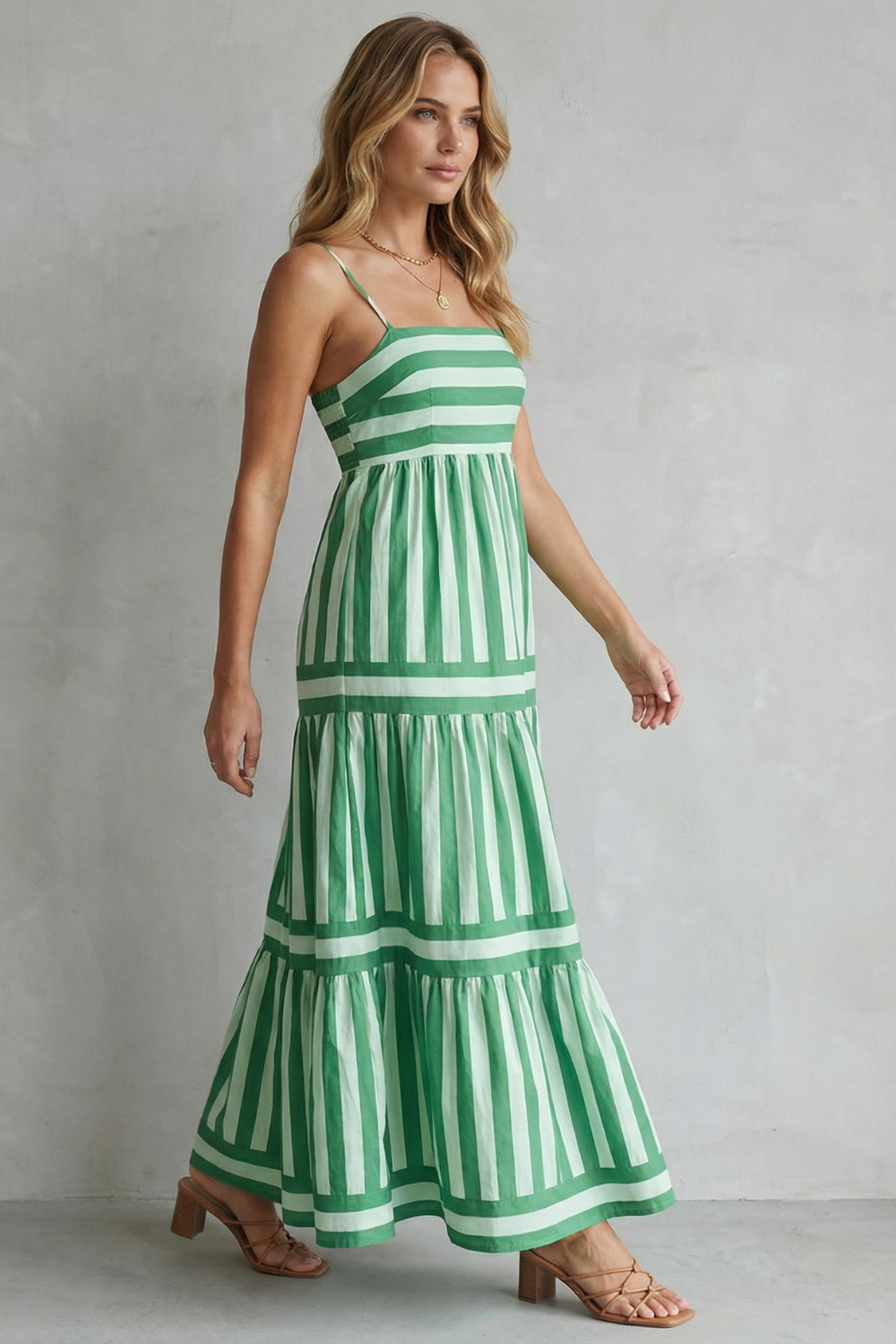 Candessa – Listras divertidas em camadas – Vestido longo com alças