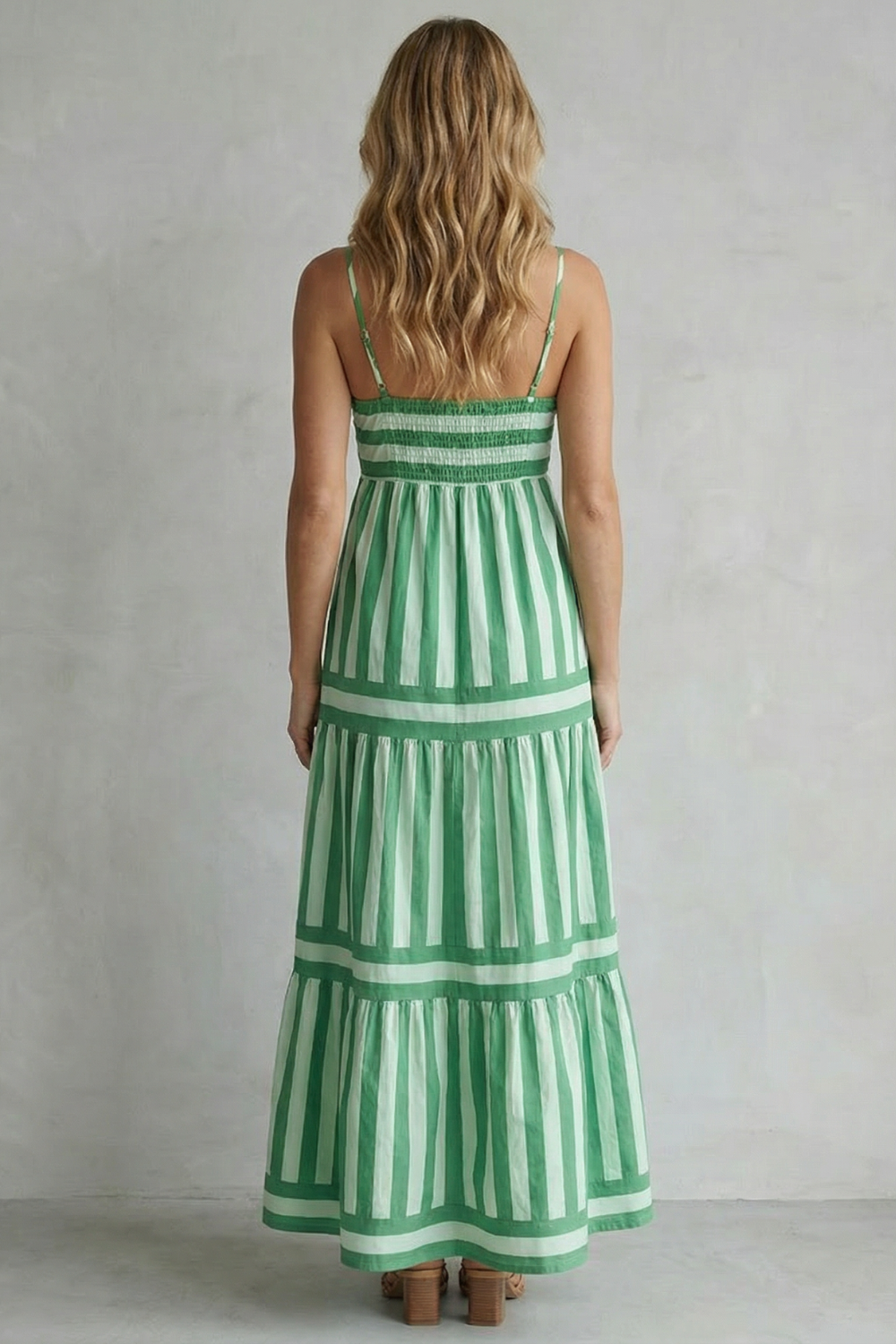 Candessa – Listras divertidas em camadas – Vestido longo com alças