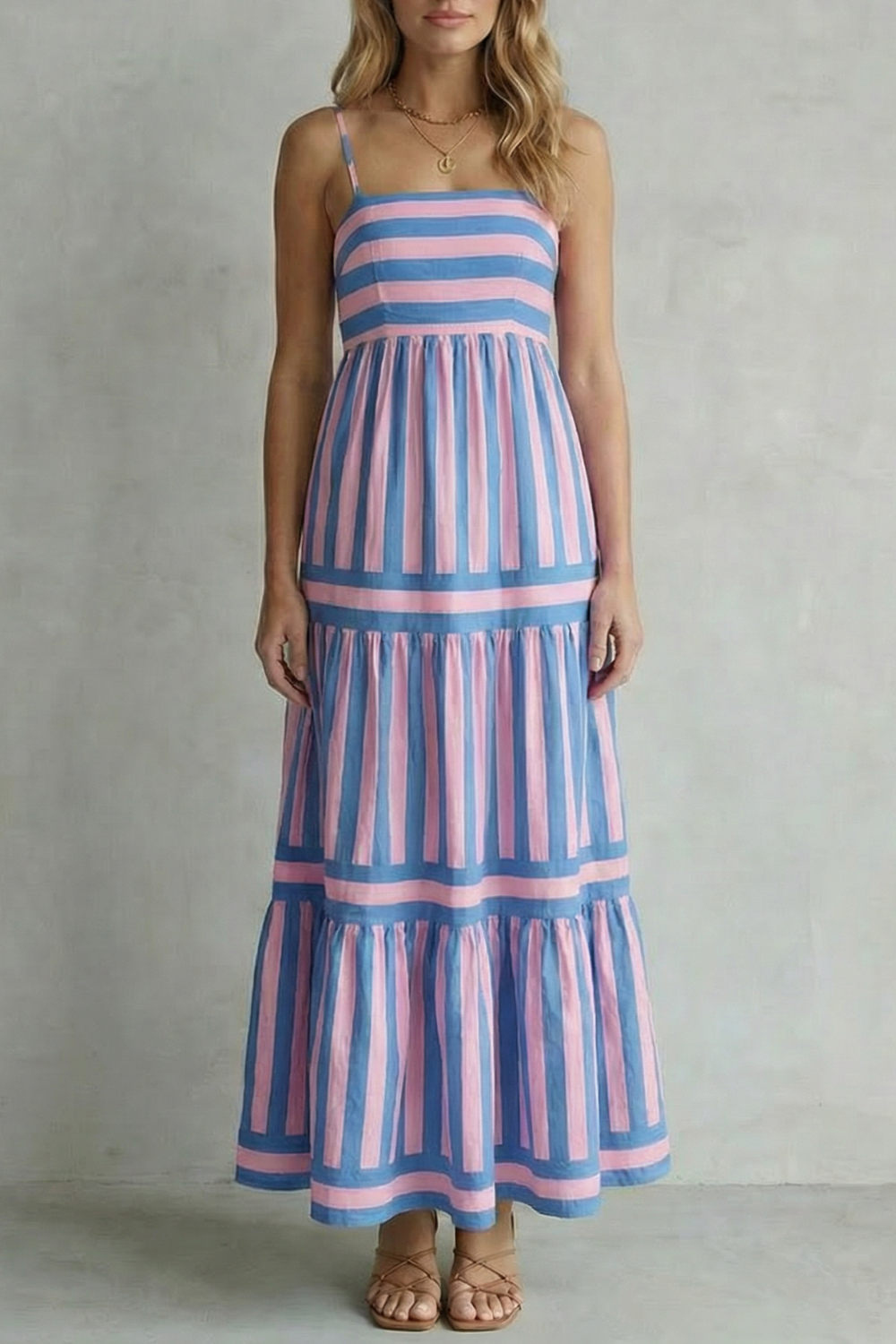 Candessa – Listras divertidas em camadas – Vestido longo com alças