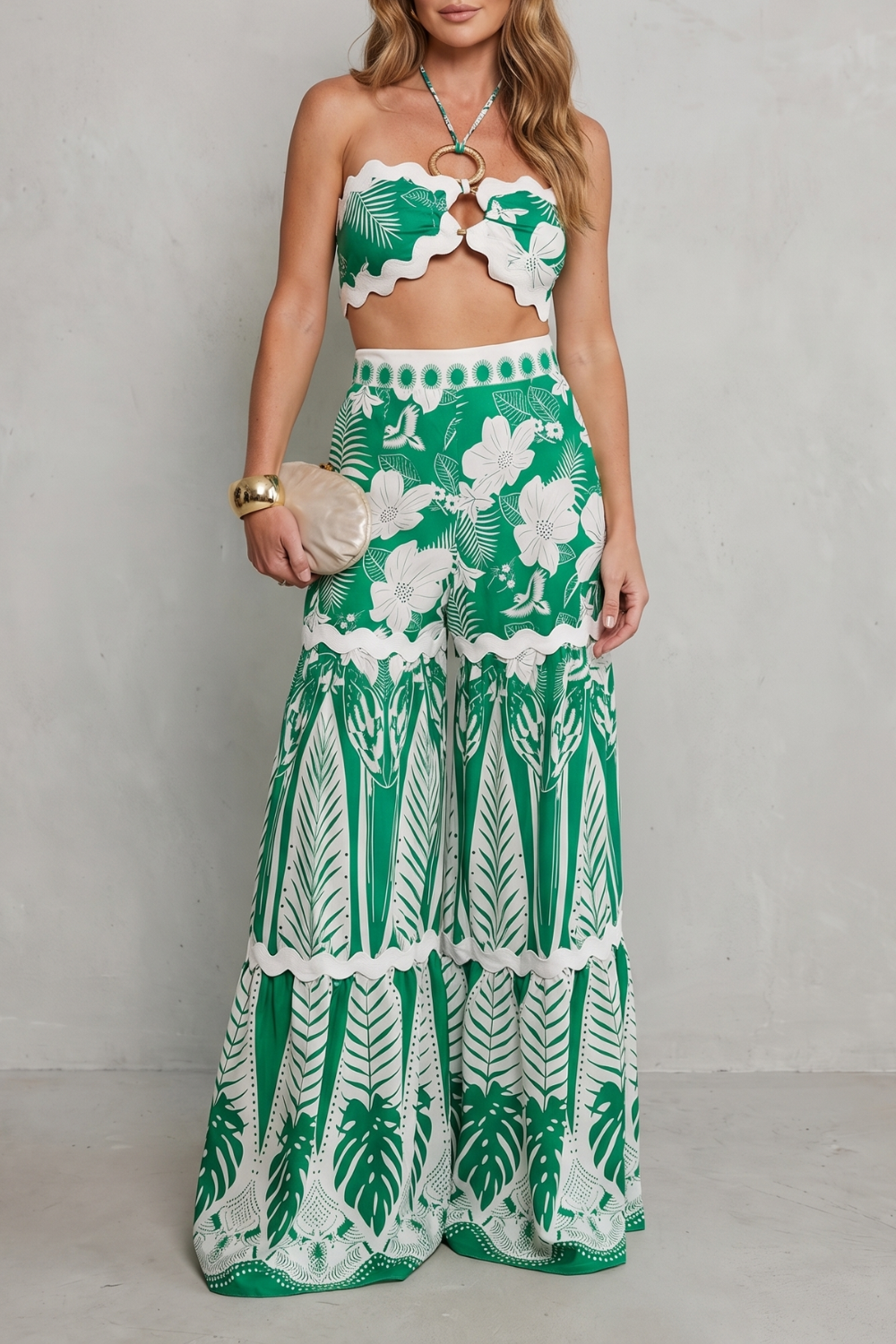 Cassira – Estilo de estampa tropical – Conjunto de duas peças