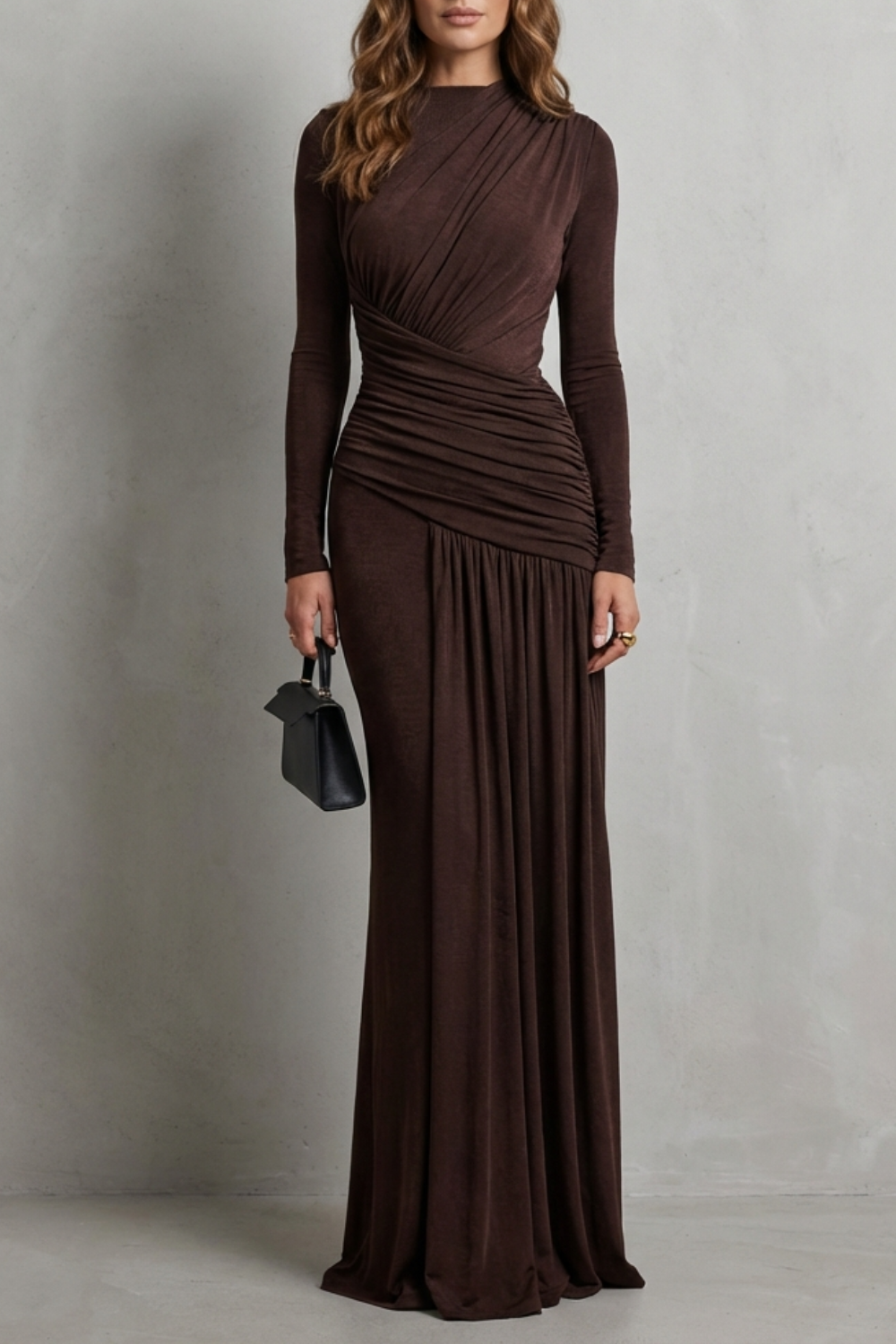 Celeste – Vestido Longo Drapeado com Pregas – Silhueta Elegante