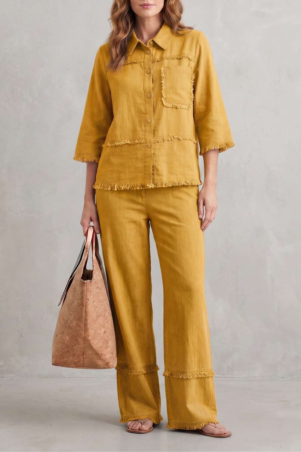Celestine – Estilo linho relaxado – Conjunto com calça