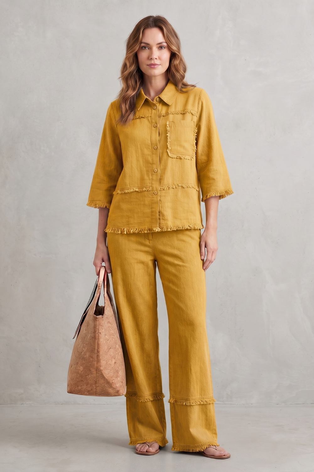 Celestine – Estilo linho relaxado – Conjunto com calça