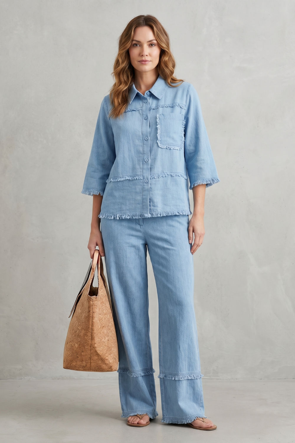 Celestine – Estilo linho relaxado – Conjunto com calça