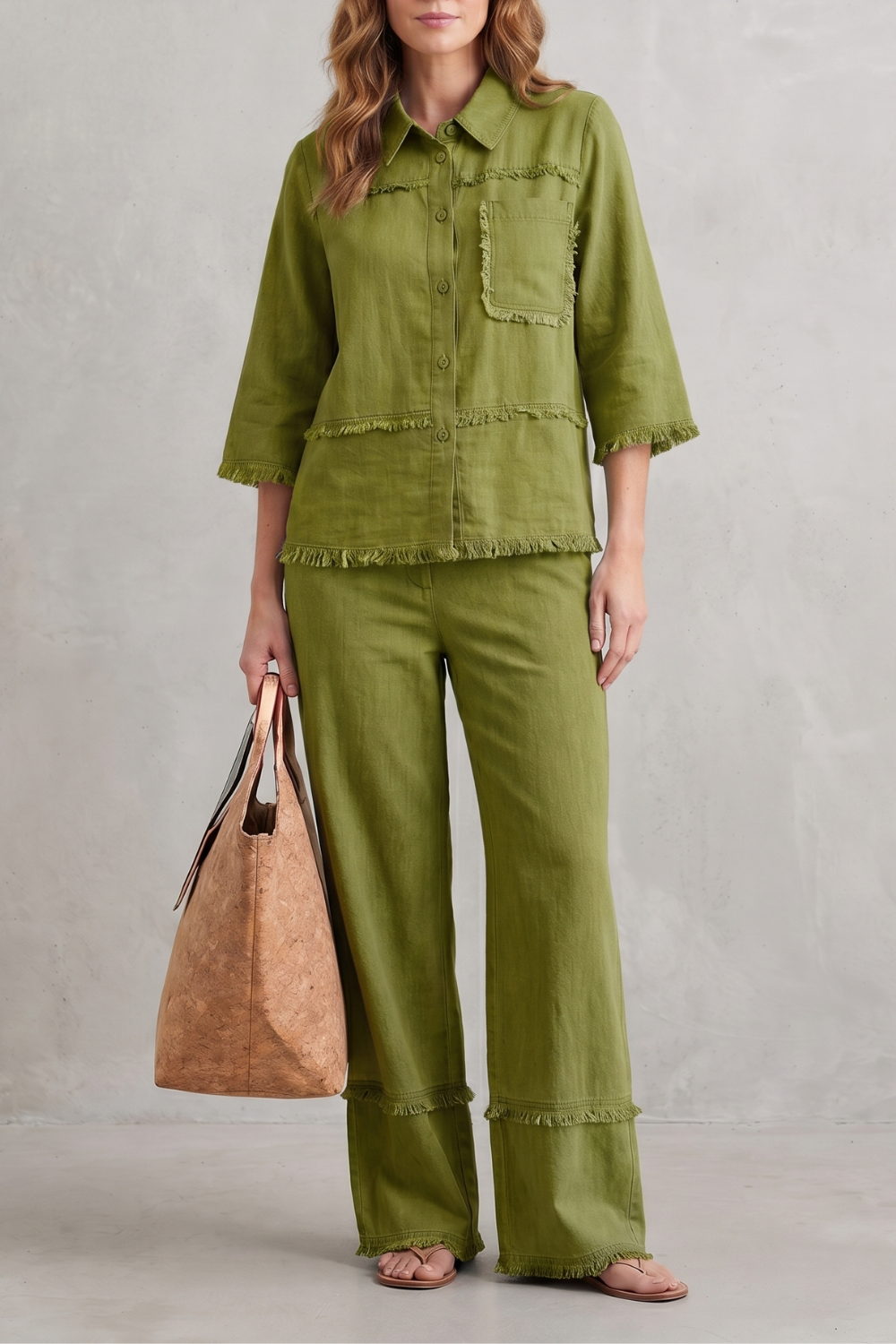 Celestine – Estilo linho relaxado – Conjunto com calça