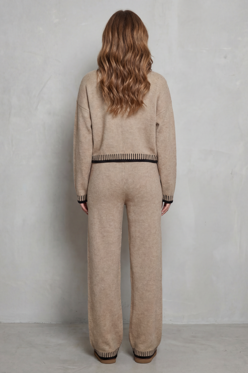 Cerivelle – Barra de contraste – Conjunto loungewear de tricô
