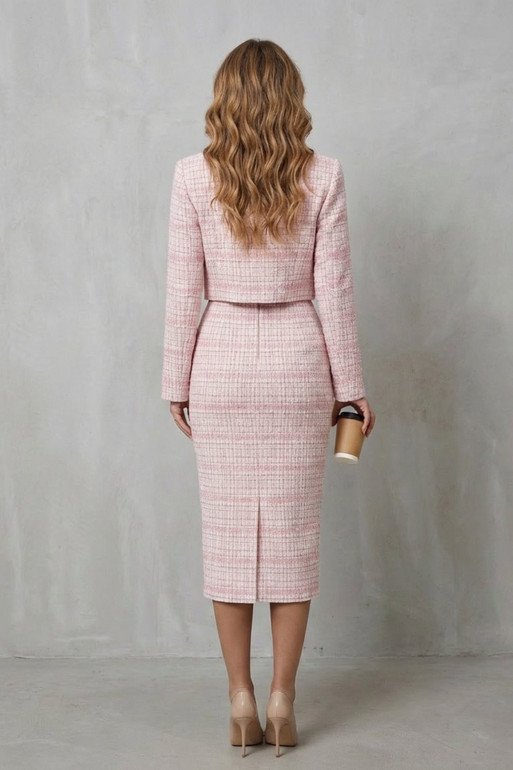 Bellaisie – Alfaiataria xadrez elegante – Conjunto vestido midi duas peças