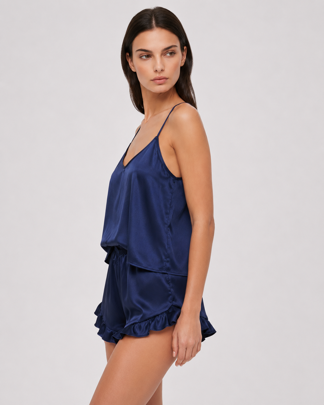 Conjunto Pijama Cetim Regata e Shorts Babado - Patrícia