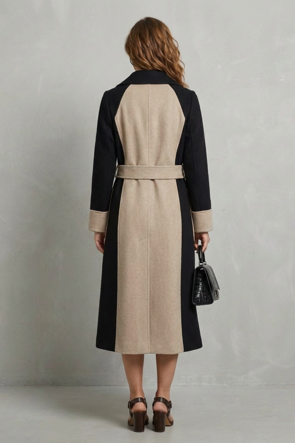 Clara – Casaco de Lã com Cores Contrastantes – Sobretudo Elegante Estilo Hepburn