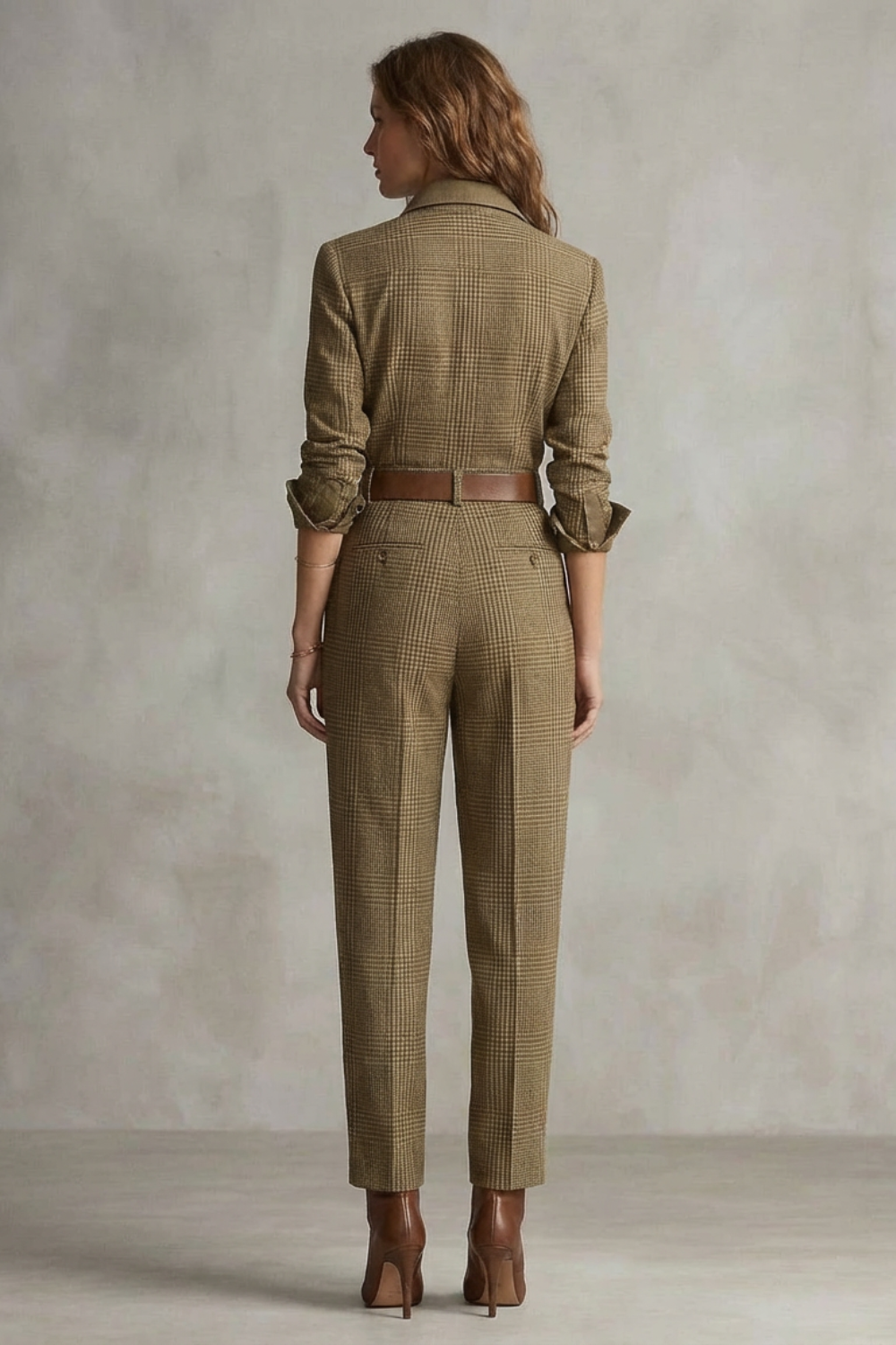 Cléonette – Charme xadrez vintage – Macacão alfaiataria