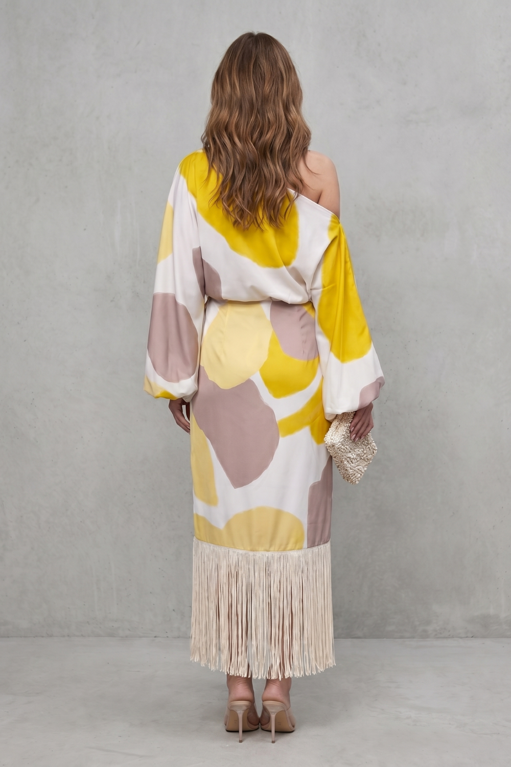 Danivelle – Elegância de franjas com estampa abstrata – Conjunto de duas peças