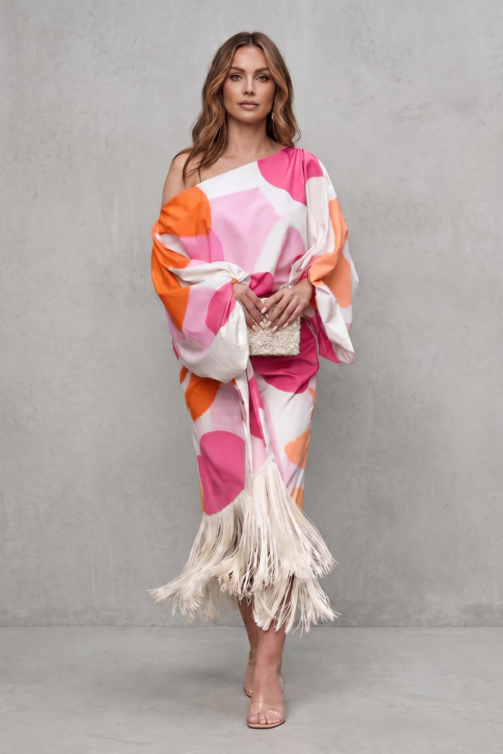 Danivelle – Elegância de franjas com estampa abstrata – Conjunto de duas peças