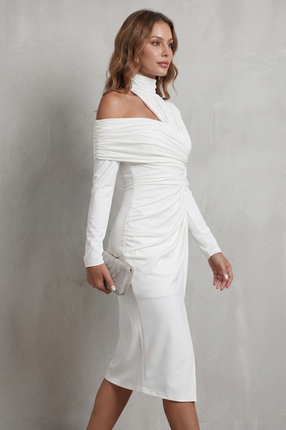 Élarise – Elegância de alta-costura drapeada – Vestido midi