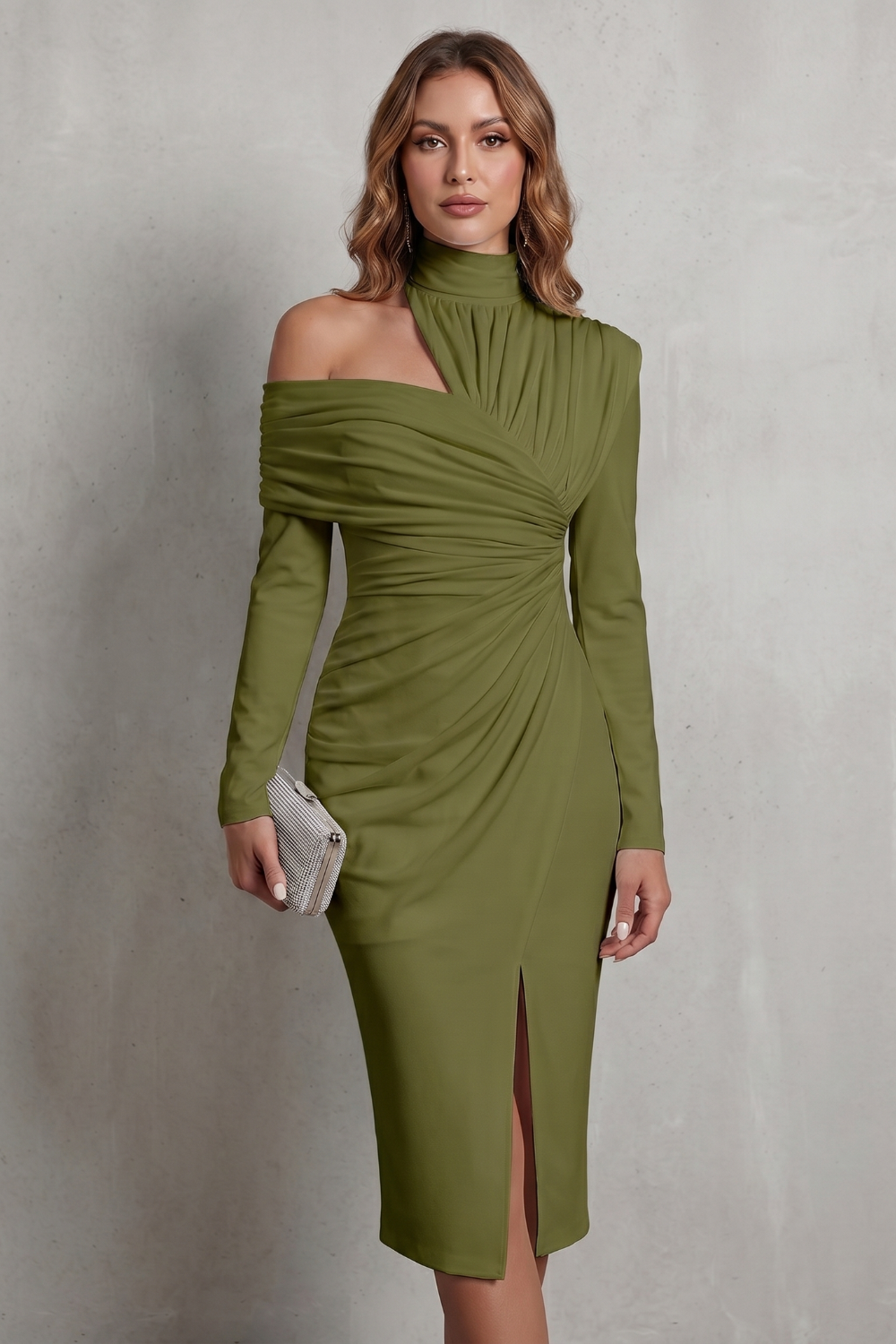 Élarise – Elegância de alta-costura drapeada – Vestido midi