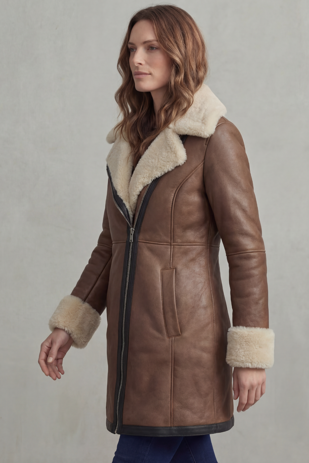 Elisara – Gola de shearling – Casaco de couro de inverno