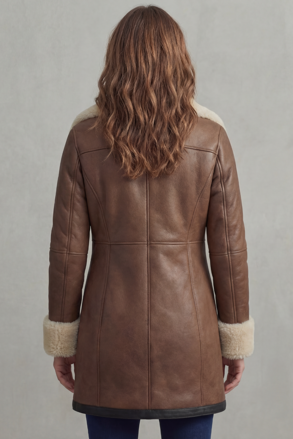 Elisara – Gola de shearling – Casaco de couro de inverno