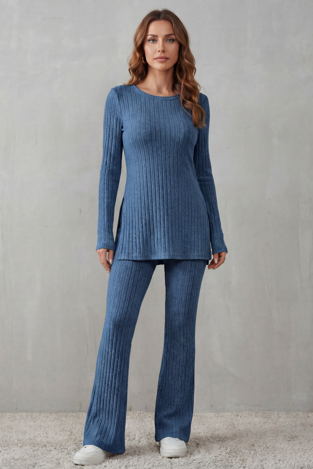 Elisianne – Elegância canelada – Conjunto de malha lounge