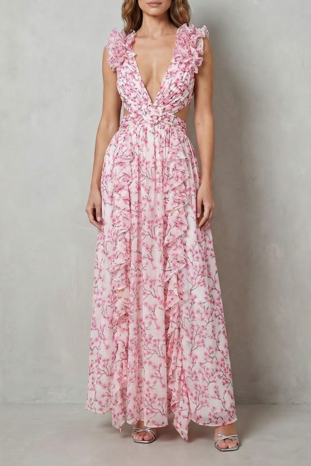 Elizara – Romance floral com babados – Vestido longo
