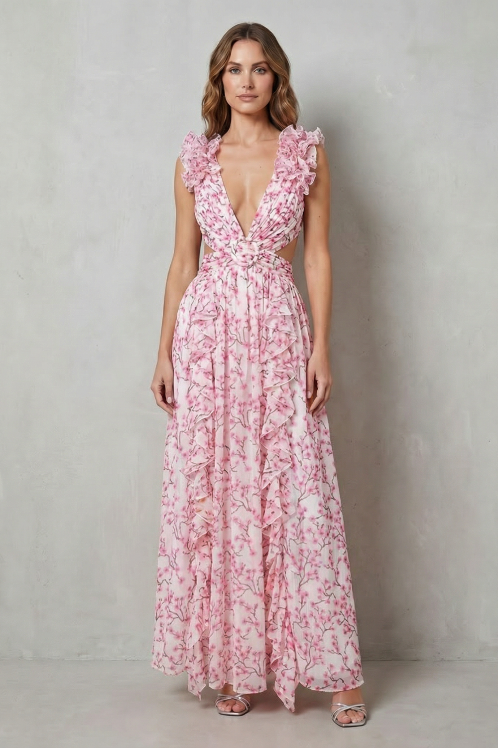 Elizara – Romance floral com babados – Vestido longo