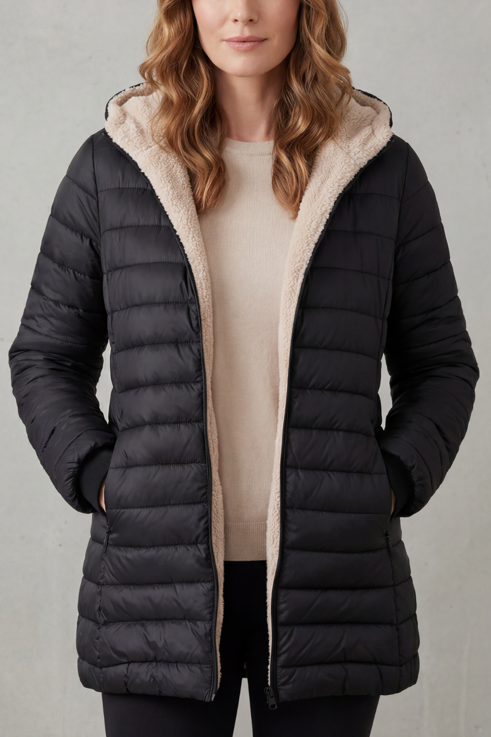 Ellavue – Conforto com forro sherpa – Jaqueta puffer com capuz