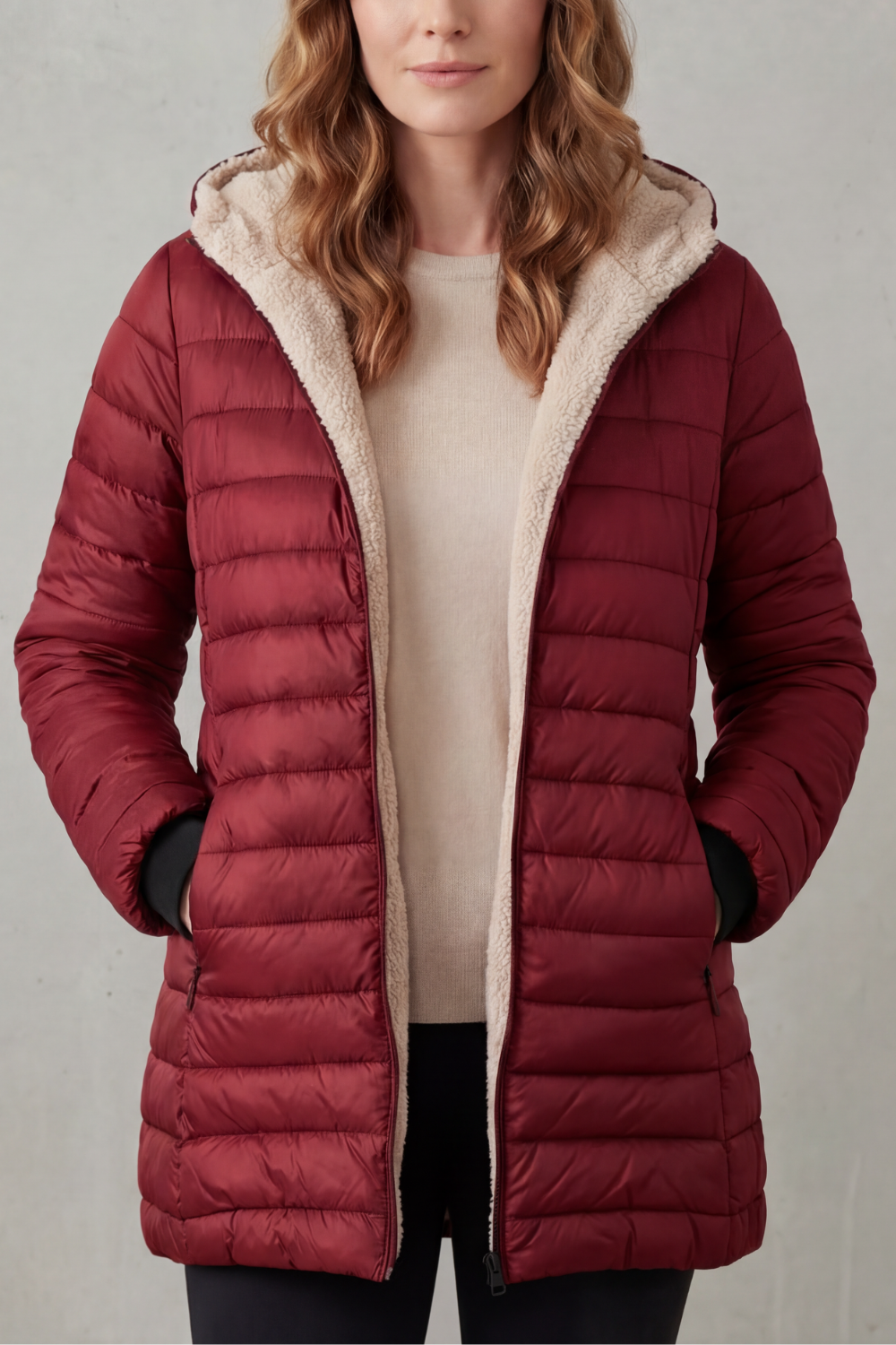 Ellavue – Conforto com forro sherpa – Jaqueta puffer com capuz