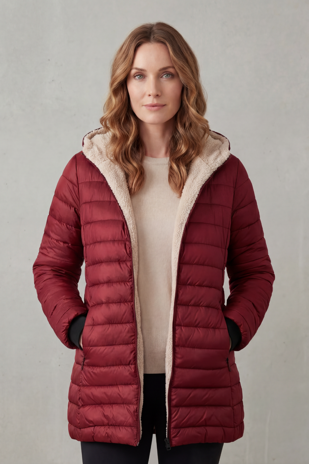 Ellavue – Conforto com forro sherpa – Jaqueta puffer com capuz