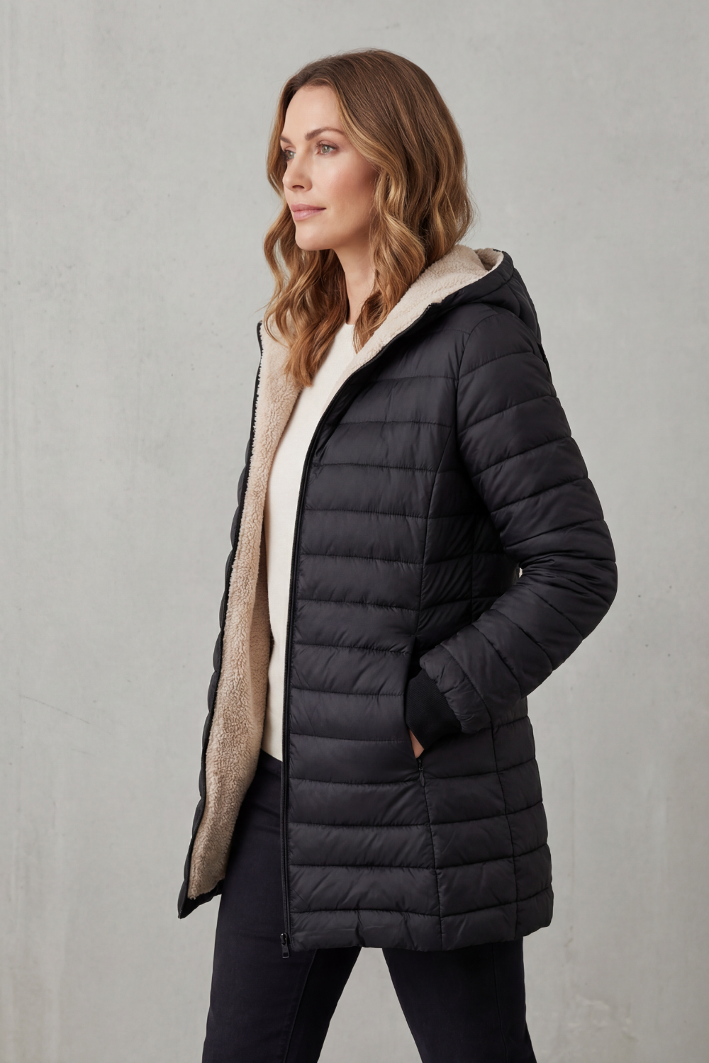 Ellavue – Conforto com forro sherpa – Jaqueta puffer com capuz