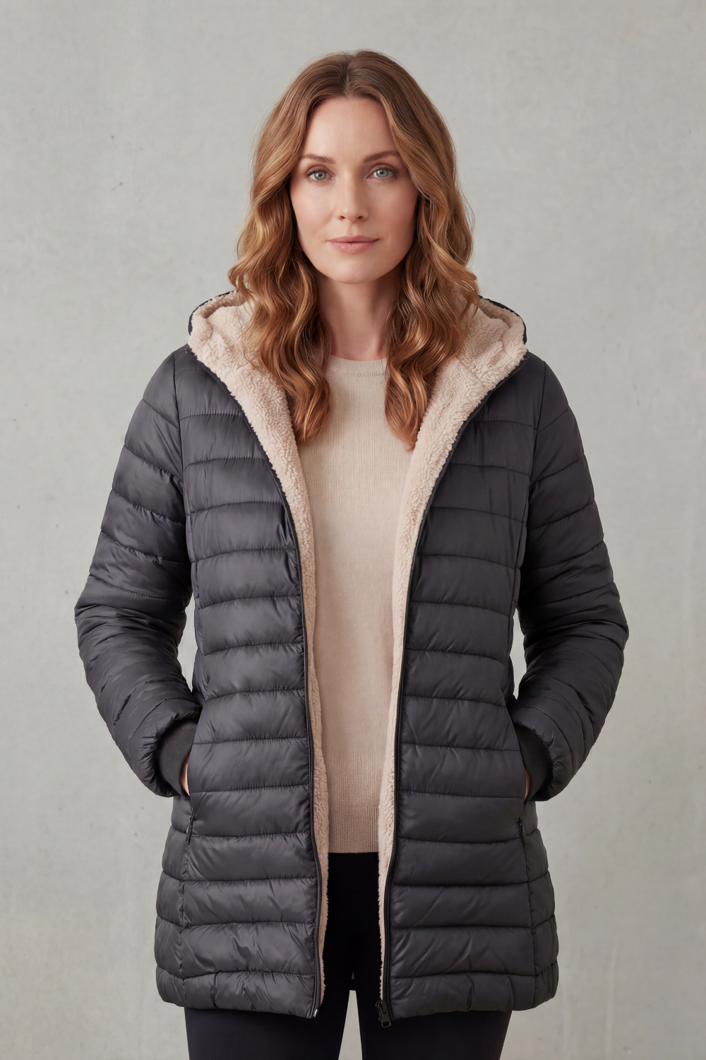 Ellavue – Conforto com forro sherpa – Jaqueta puffer com capuz