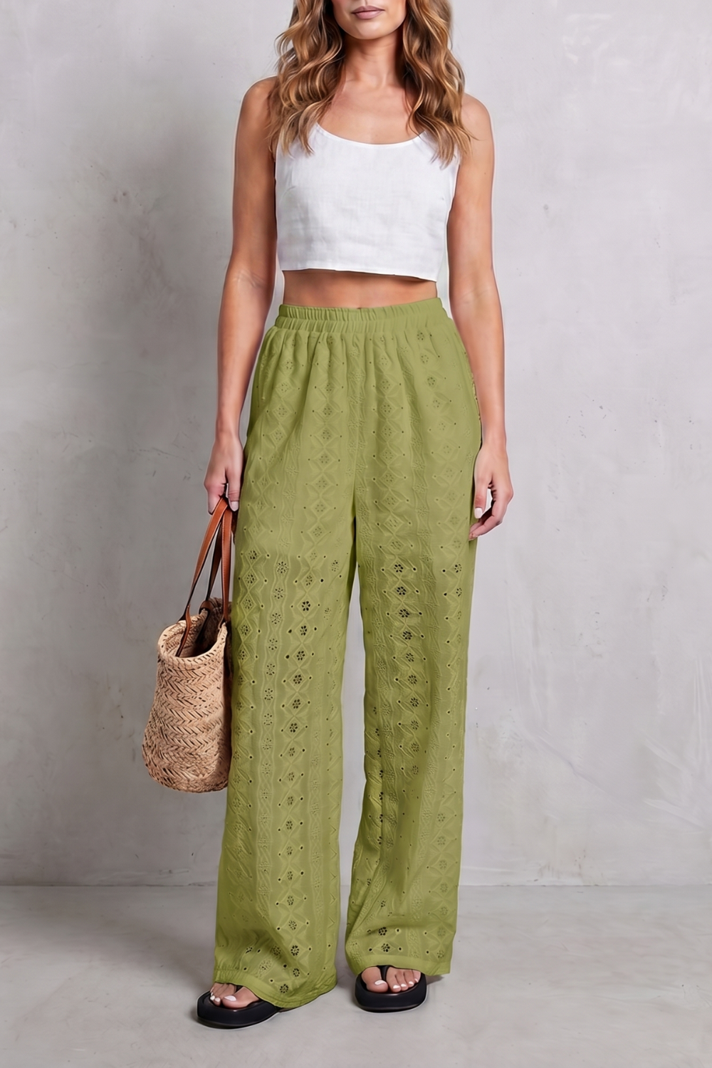 Élodienne – Broderie anglaise graça – Calças de perna larga