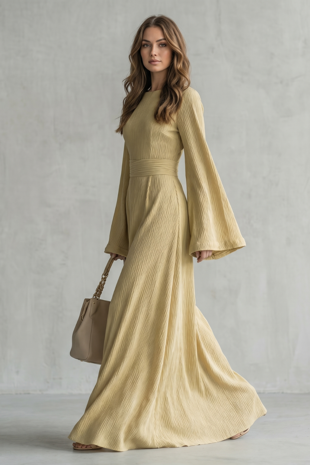 Elowen – Elegância plissada e graciosa – Vestido maxi