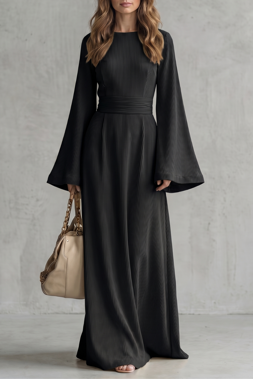 Elowen – Elegância plissada e graciosa – Vestido maxi