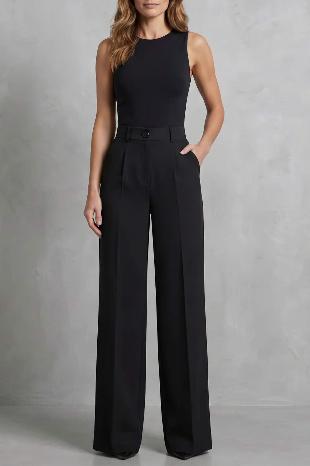 Elozane – Pregas estruturadas – Calça pantalona de cintura alta