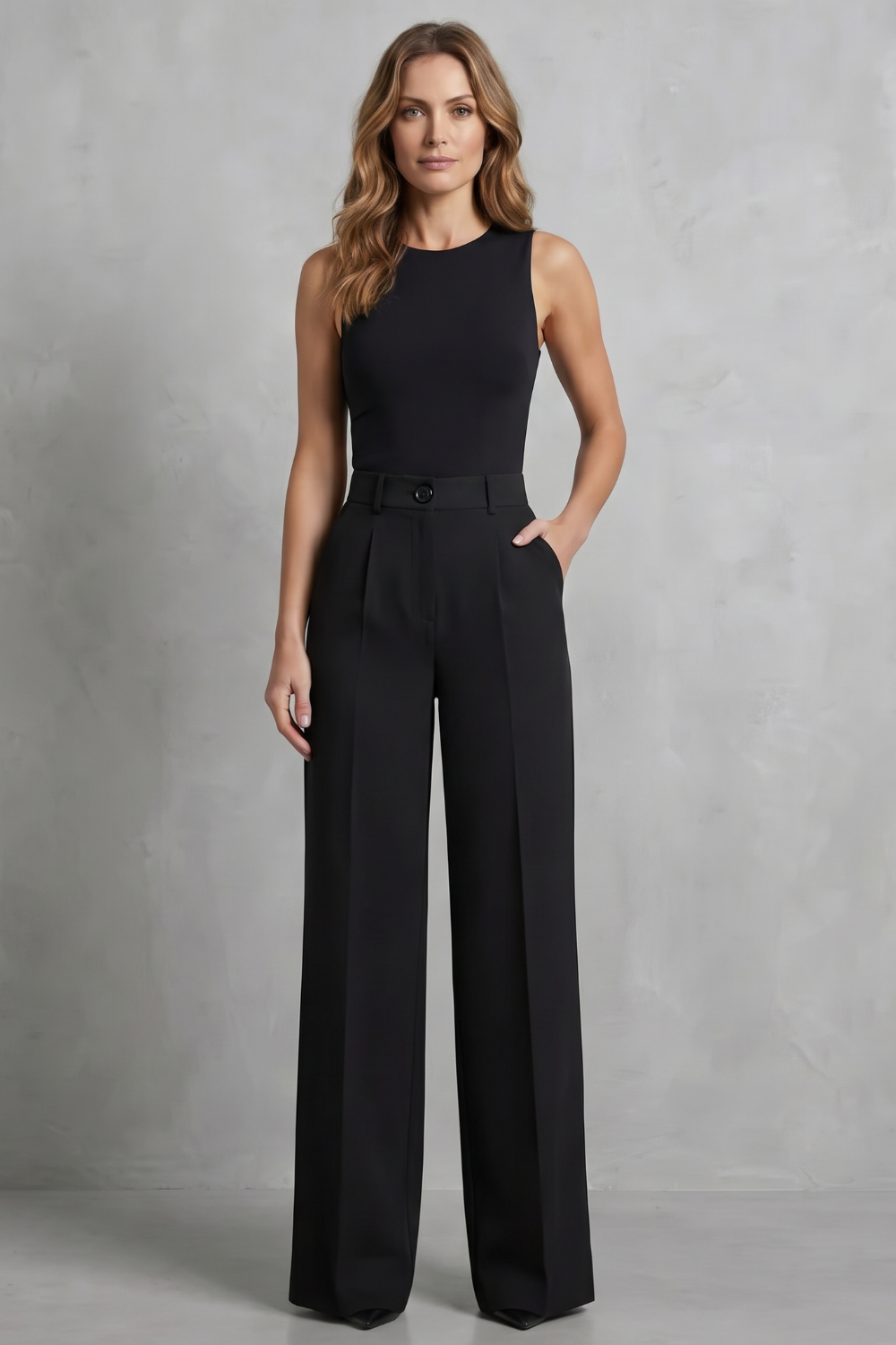 Elozane – Pregas estruturadas – Calça pantalona de cintura alta