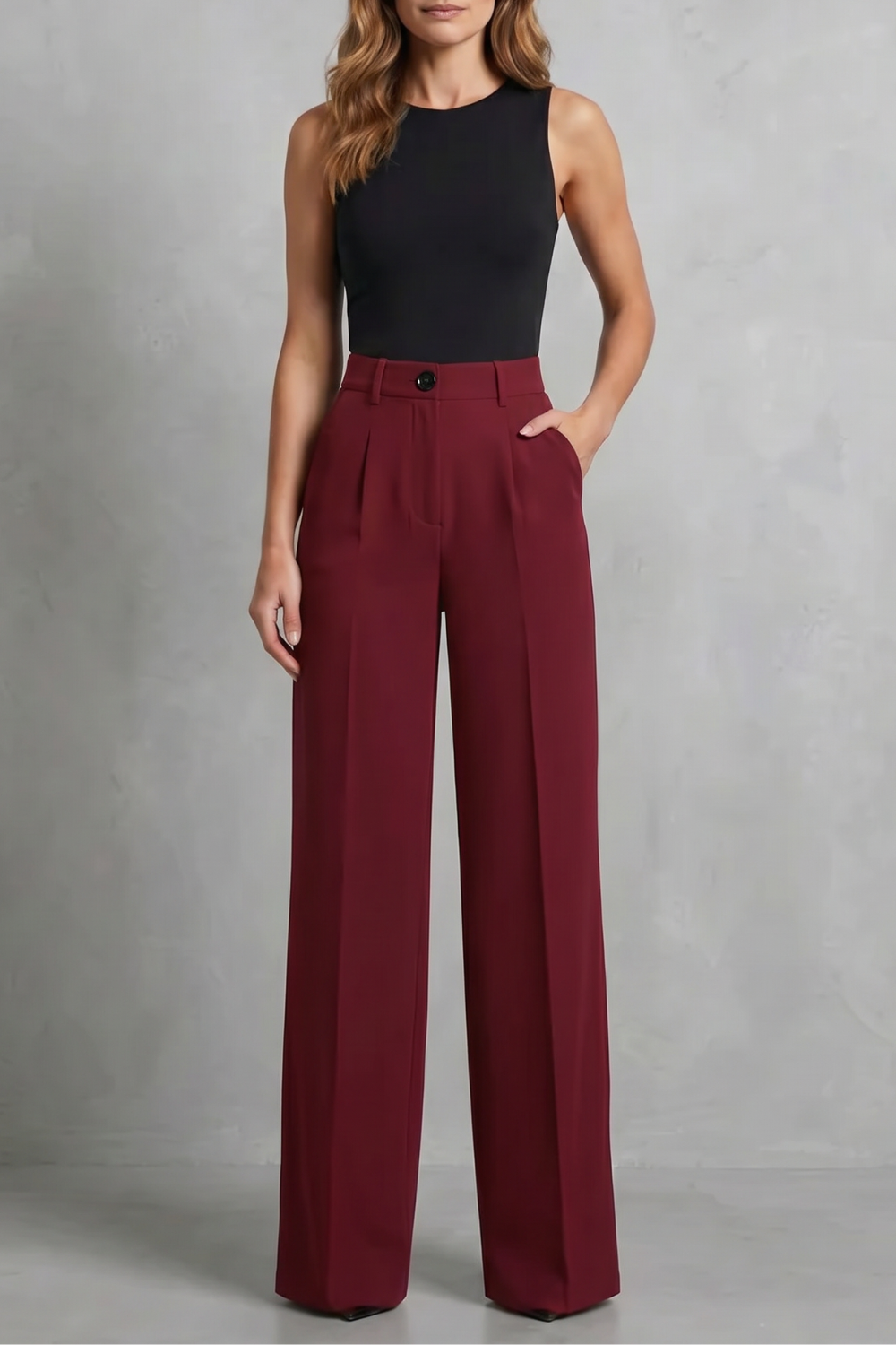 Elozane – Pregas estruturadas – Calça pantalona de cintura alta